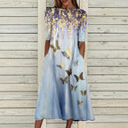 Fashion round neck short sleeve butterfly print dress
