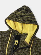 mens letter v-neck zip knit pullover casual drawstring hooded sweaters