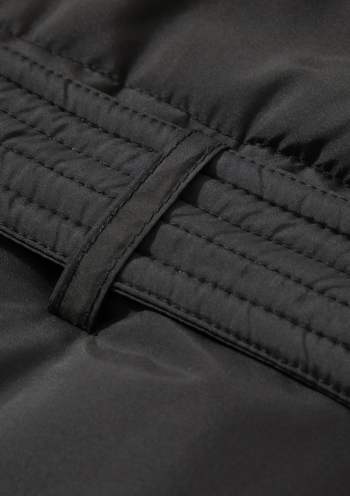 Extra Long Length Belted Button Puffer Jacket Splashproof