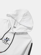 mens contrast patchwork letter pattern drawstring hooded casual two pieces outfits