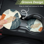 Nipichsha Car Cup Holder Coasters, Car Coasters for Cup Holders, 2 Pack Anti Slip Insert Coasters, Rubber Car Cup Mat with A Finger Notch, Cute Car Interior Accessories for Women (Abstract Boho Leaf)