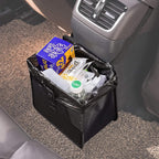 KMMOTORS Car Trash Can, Leather Car Trash Bag Foldable Hanging, Car Trash bin, Cute car Gadgets, Car Garbage Container, Vegan Leather(Medium, Black)