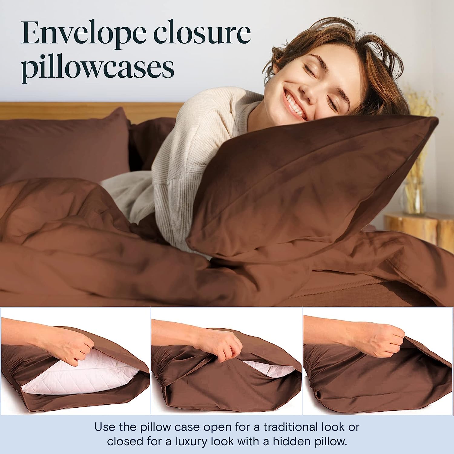 LuxClub 6 PC Queen Sheet Set Bamboo Sheets Deep Pockets 18" Eco Friendly Wrinkle Free Cooling Sheets Machine Washable Hotel Bedding Silky Soft - Brown Queen
