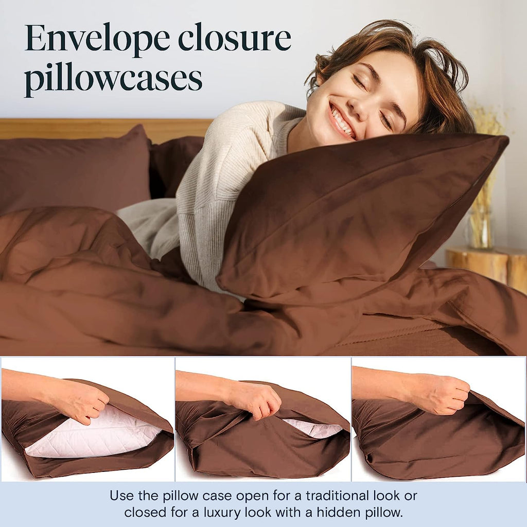 LuxClub 6 PC King Size Sheet Set Bamboo Sheets Deep Pockets 18" Eco Friendly Wrinkle Free Cooling Sheets Machine Washable Hotel Bedding Silky Soft - Brown King