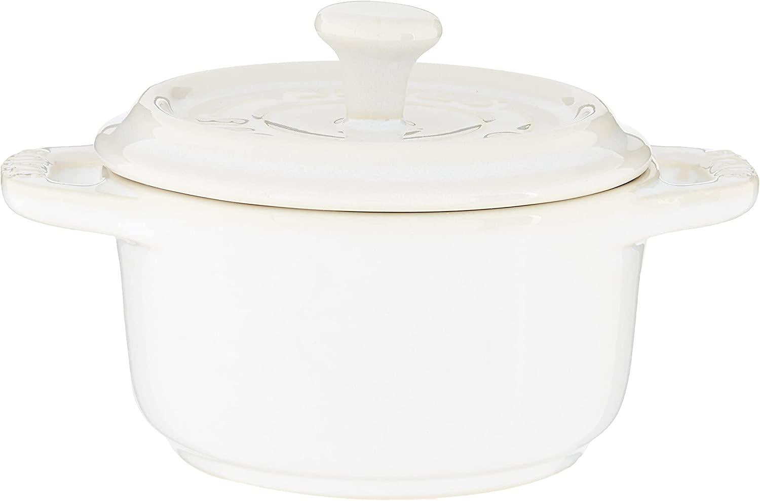 STAUB Ceramics Mini Round Cocotte Set, 3-piece, Rustic Ivory