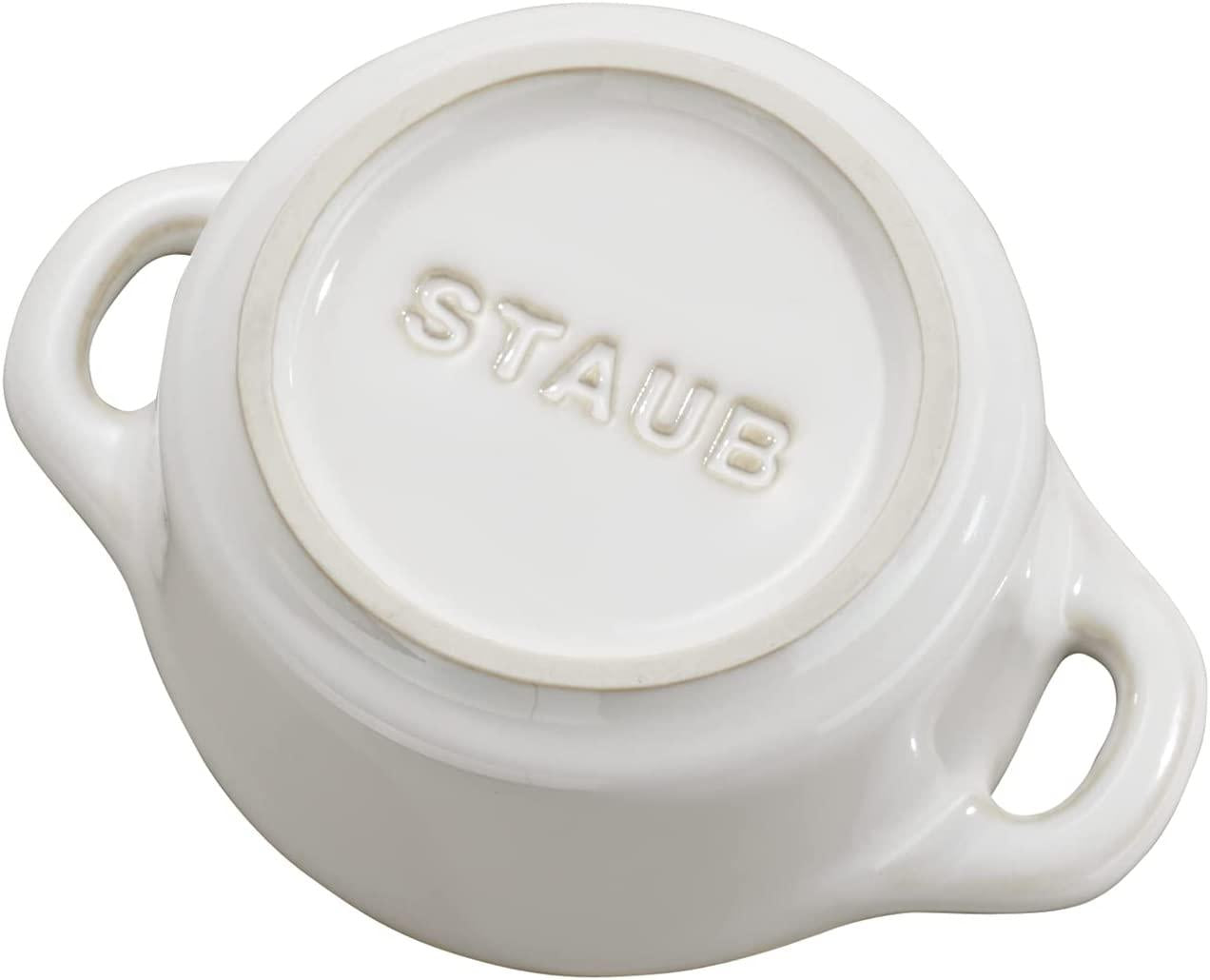 STAUB Ceramics Mini Round Cocotte Set, 3-piece, Rustic Ivory
