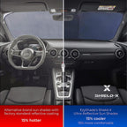 EzyShade Windshield Sun Shade with Shield-X Reflective Technology. See Size-Chart with Your Vehicle. Foldable 2-Piece Car Sunshades Reflect UV Sun and Heat and Protect Your Car. Standard (Medium) Size