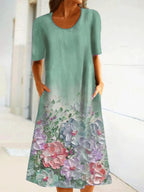 Floral Print Round Neck Short Sleeve Casual Dress