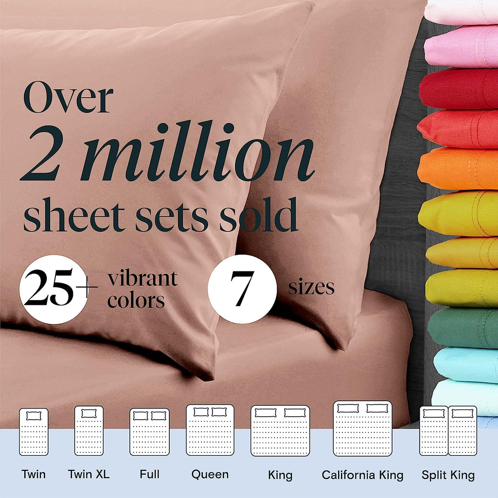 LuxClub 7 PC Split King Sheet Set Bamboo Sheets Deep Pockets 18" Eco Friendly Wrinkle Free Cooling Sheets Machine Washable Hotel Bedding Silky Soft - Pearl Pink Split King
