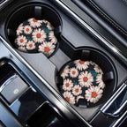 Daisy Print Car Cup Holder Coasters, 2PCS 2.75" White Daisy  Car Coasters for Drinks, Cup Drink Holder Insert Coasters for Car by FLYEEGO
