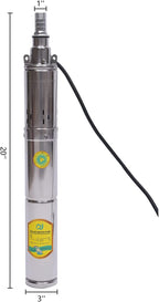 Submersible Deep Well Pump Solar Water Pump DC 24V 370W  Steel Screw Pump, 213ft Lift 8.8GPM Flow, Agricultural Irrigation Pump Solar Water Circulating System