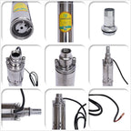 Submersible Deep Well Pump Solar Water Pump DC 24V 370W  Steel Screw Pump, 213ft Lift 8.8GPM Flow, Agricultural Irrigation Pump Solar Water Circulating System