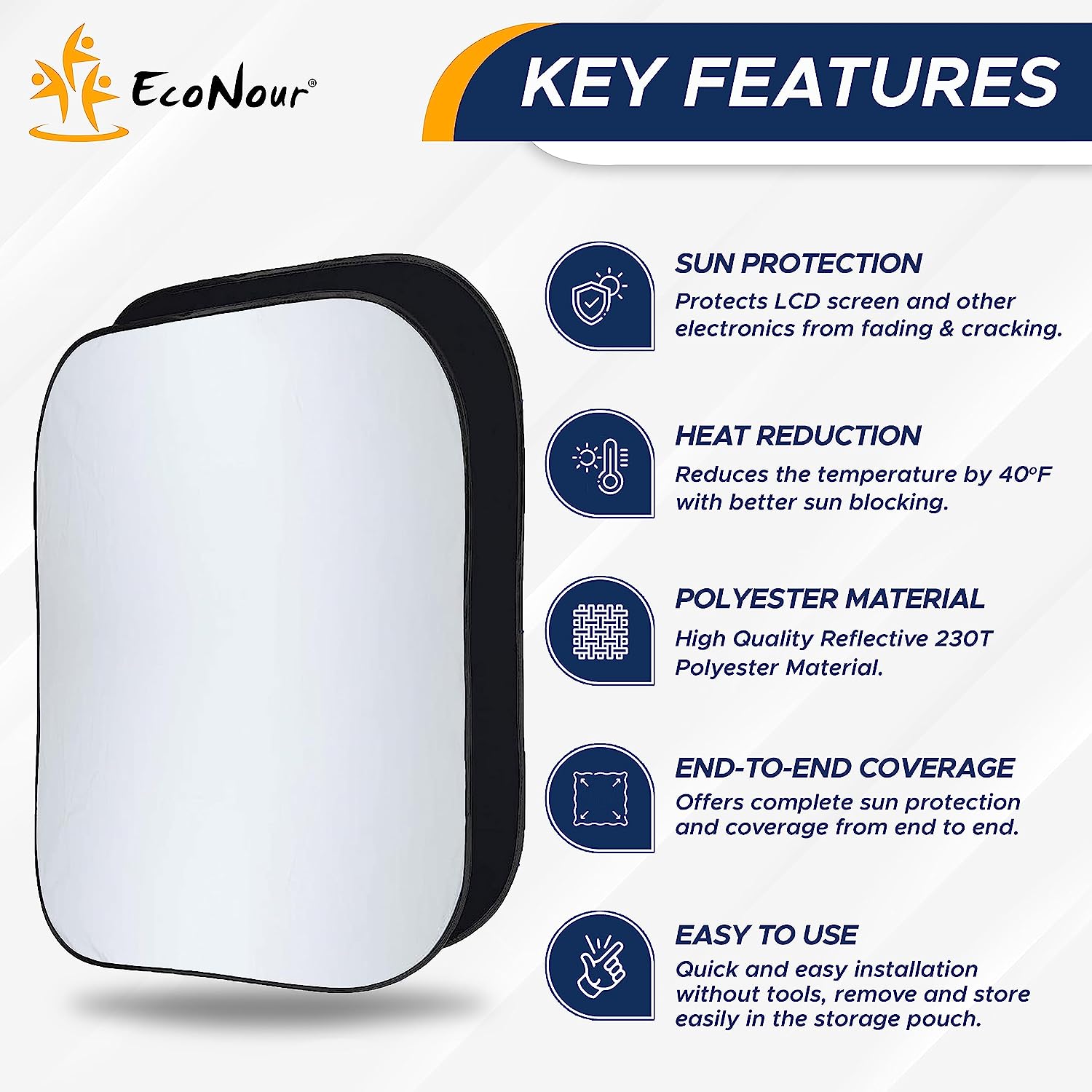 EcoNour 2-Piece Car Shade Front Windshield, Durable 230T Polyester Car Window Shades Blocks UV Rays, Foldable Automotive Interior Accessories for Sun Protection, Small (23.5 in x 29 in)