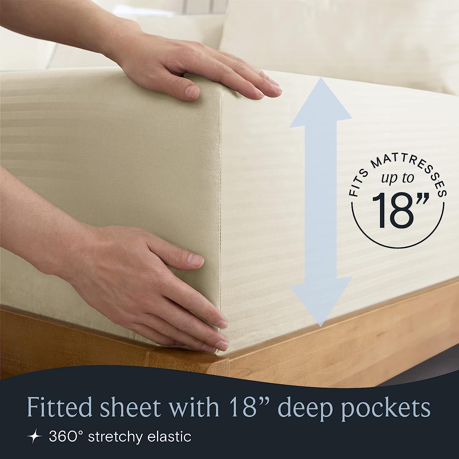 LuxClub Striped Sheets Set, 6 PC Striped Bed Sheets Full Size, Deep Pockets 18" Eco Friendly Wrinkle Free Cooling Sheets Machine Washable Hotel Bedding Silky Soft (Full, Striped Cream)