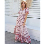 short sleeve split belted flowy maxi dress