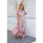 short sleeve split belted flowy maxi dress