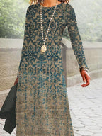 Retro Print Casual Long-sleeved Maxi Dress