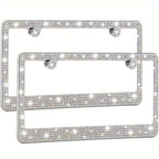 2pcs Luxurious Bling License Plate Frames - Handcrafted  Steel Frames with Artificial Diamonds - Sparkly Car License Plate Cover