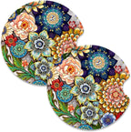 Nipichsha Car Cup Holder Coasters, Car Coasters for Cup Holders, 2 Pack Universal Anti Slip Insert Coaster, Rubber Car Cup Mat with A Finger Notch, Cute Car Interior Accessories for Women Men(Mandala)