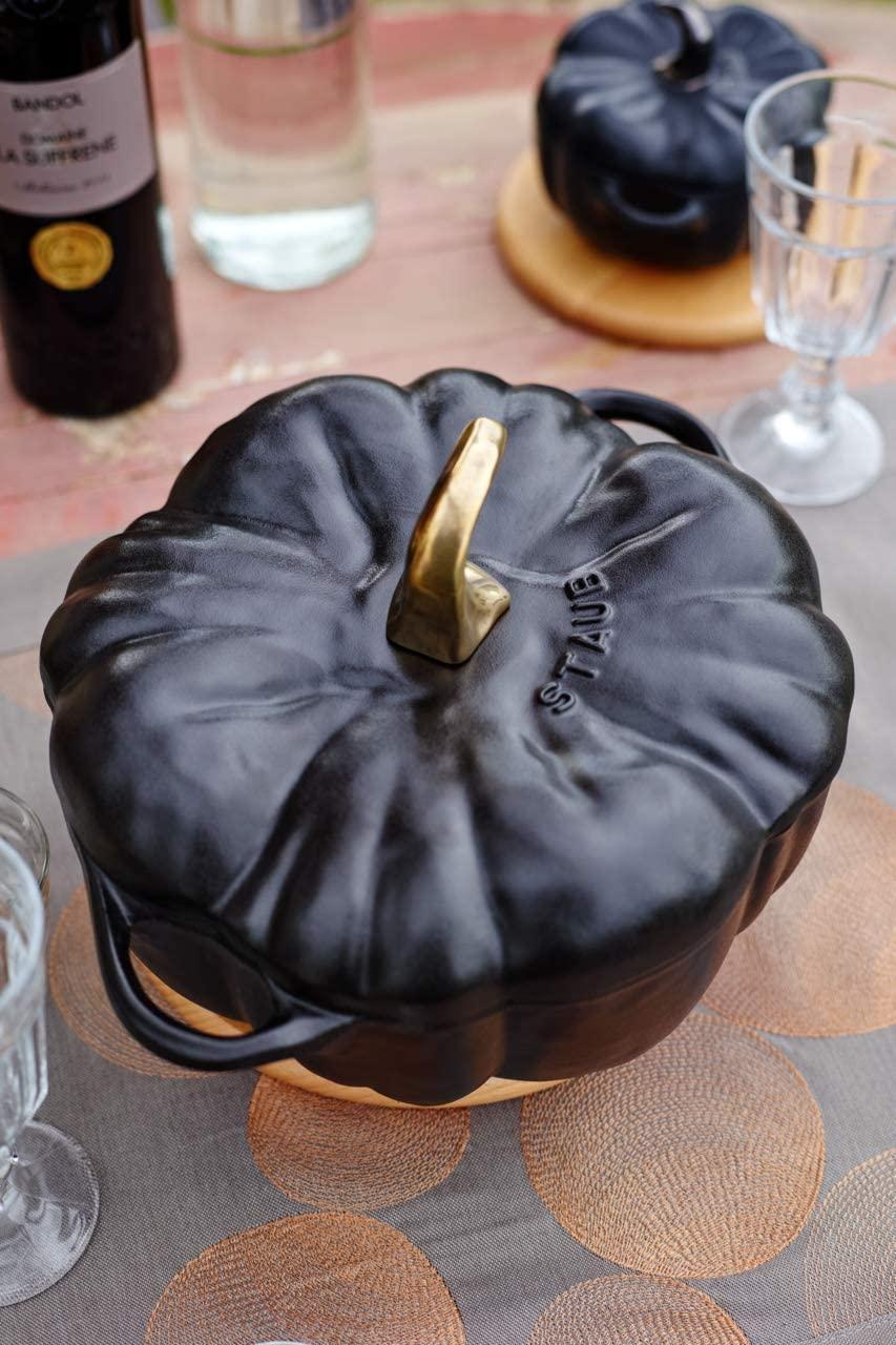 STAUB Ceramic Pumpkin Dish, .75 Qt, 24-oz, Matte Black, Oven Safe