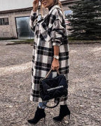 mid-length plaid print long sleeve coat