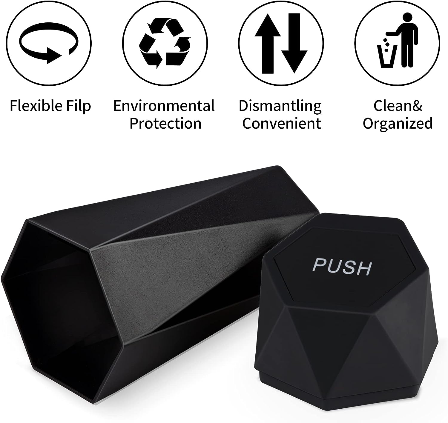 JUSTTOP Car Trash Can with Lid, Diamond  Small Automatic Portable Trash Can, Easy to Clean, Used in Car Home Office (Black)