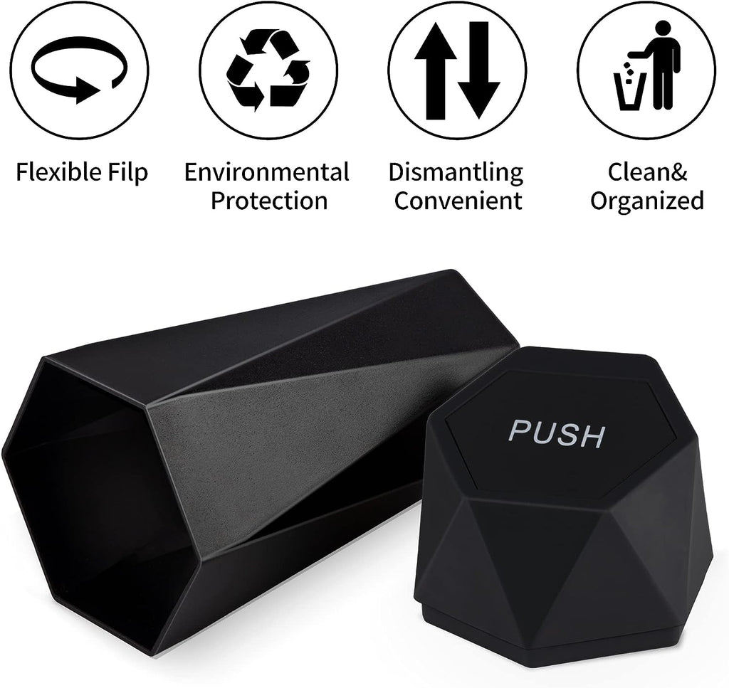 JUSTTOP Car Trash Can with Lid, Diamond  Small Automatic Portable Trash Can, Easy to Clean, Used in Car Home Office Interior Accessories, 2PCS (Black)