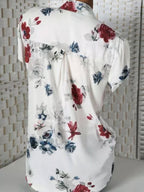 Stand Collar Short Sleeve Flower Print Loose Blouse