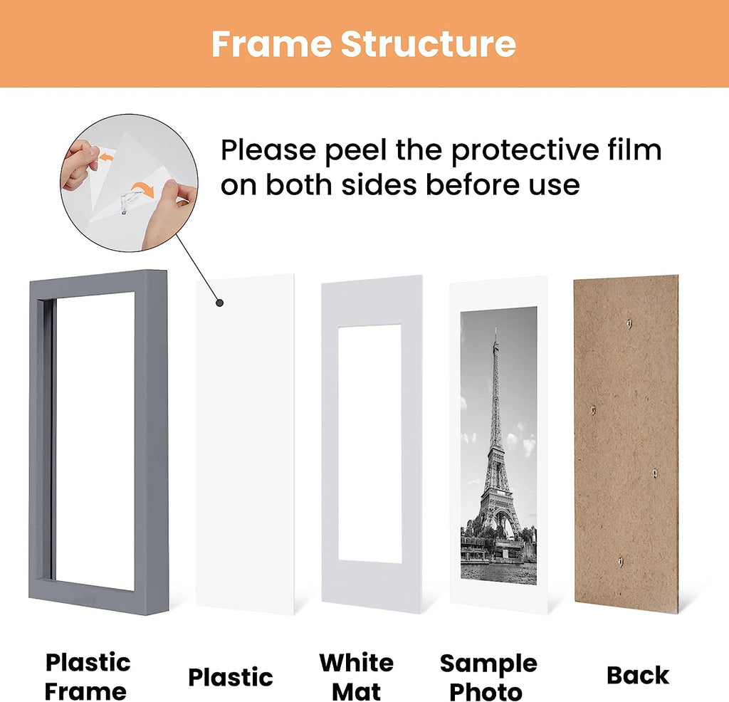 upsimples 11x14 Picture Frame Set of 5, Display Pictures 8x10 with Mat or 11x14 Without Mat, Wall Gallery Photo Frames, Dark Gray