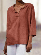 Women's Solid Color V-neck Casual Blouse
