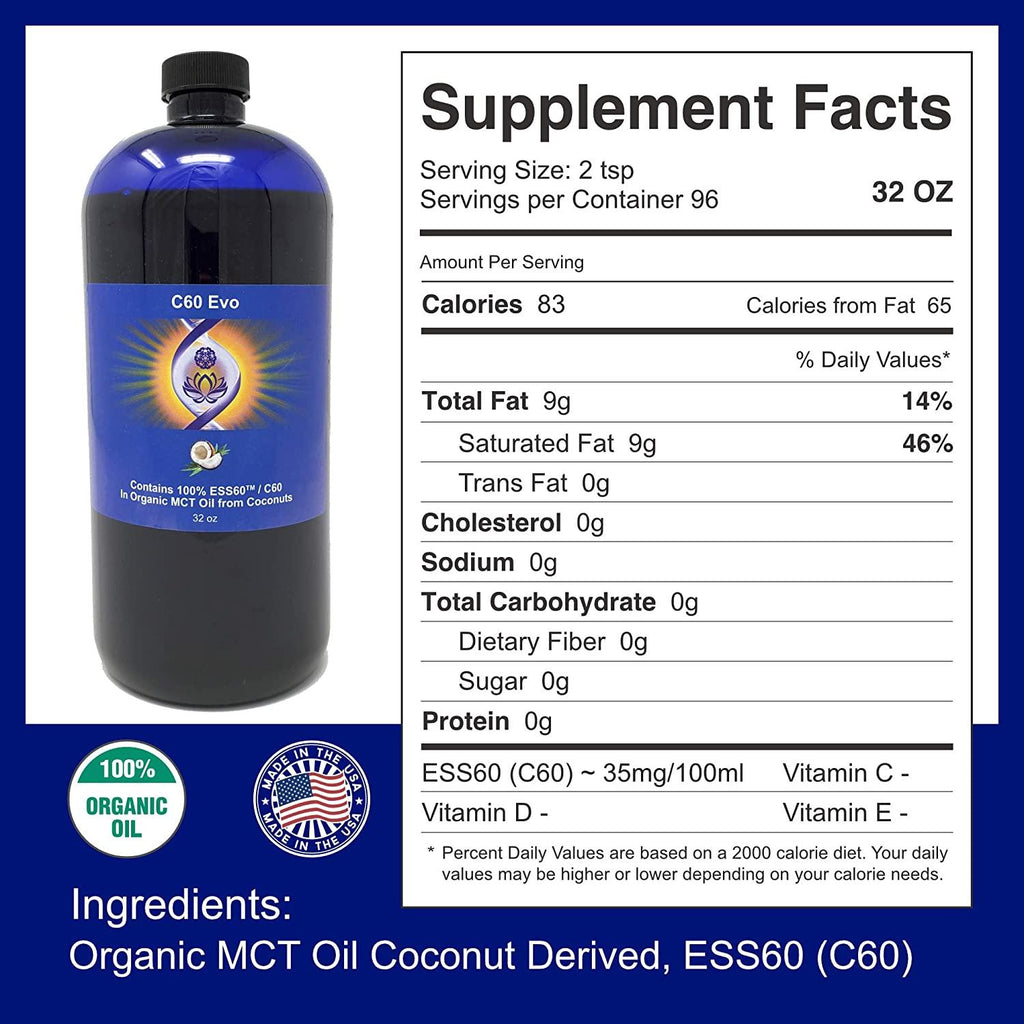 C60 EVO Organic MCT Coconut Oil - 100% Pure ESS60 Supports Joint Pain and Flexibility, Energy and Immunity, Sleep Aid Oil Supplement, 32 oz