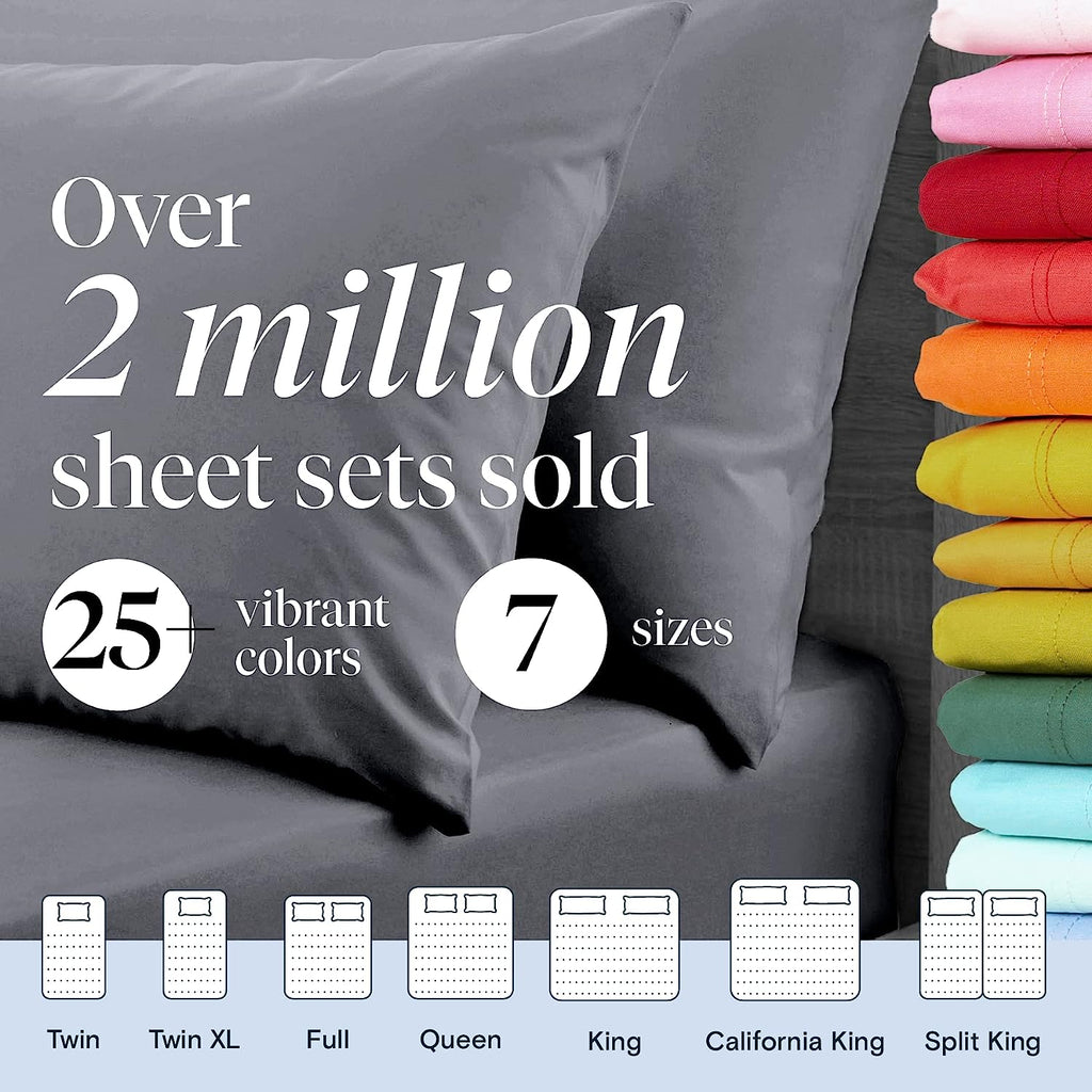 LuxClub 6 PC King Size Sheet Set Bamboo Sheets Deep Pockets 18" Eco Friendly Wrinkle Free Cooling Sheets Machine Washable Hotel Bedding Silky Soft -Silver King