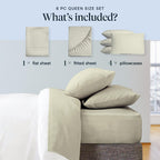 LuxClub 6 PC King Size Sheet Set Bamboo Sheets Deep Pockets 18" Eco Friendly Wrinkle Free Cooling Sheets Machine Washable Hotel Bedding Silky Soft - Light Taupe King