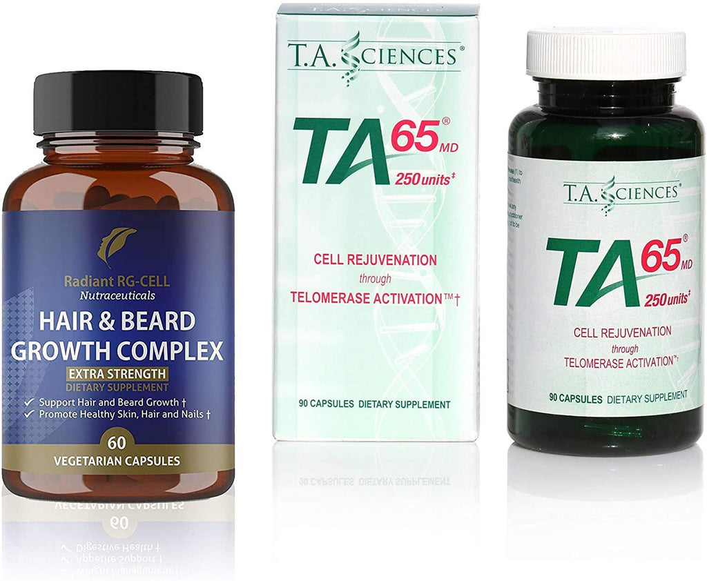T.A. Sciences | TA-65 Supplement | 1x90 Capsules | 250 U | Free Extra Strength Hair & Beard Growth Complex