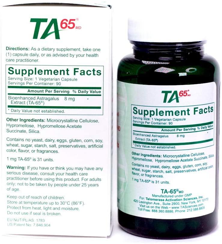 T.A. Sciences | TA-65 Supplement | 1x90 Capsules | 250 U | Free Extra Strength Hair & Beard Growth Complex
