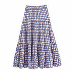 blue geometric drawstring long skirt