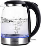 COSORI Electric Kettle with Stainless Steel Filter and Inner Lid, 1500W Wide Opening 1.7L Glass Tea Kettle &amp; Hot Water Boiler, LED Indicator Auto Shut-Off &amp; Boil-Dry Protection, BPA , Matte Black
