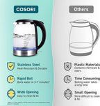 COSORI Electric Kettle with Stainless Steel Filter and Inner Lid, 1500W Wide Opening 1.7L Glass Tea Kettle &amp; Hot Water Boiler, LED Indicator Auto Shut-Off &amp; Boil-Dry Protection, BPA , Matte Black