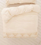 Flber Tufted Tassel Duvet Cover Lattice Boho Bedding,Full Queen, 86inx90in