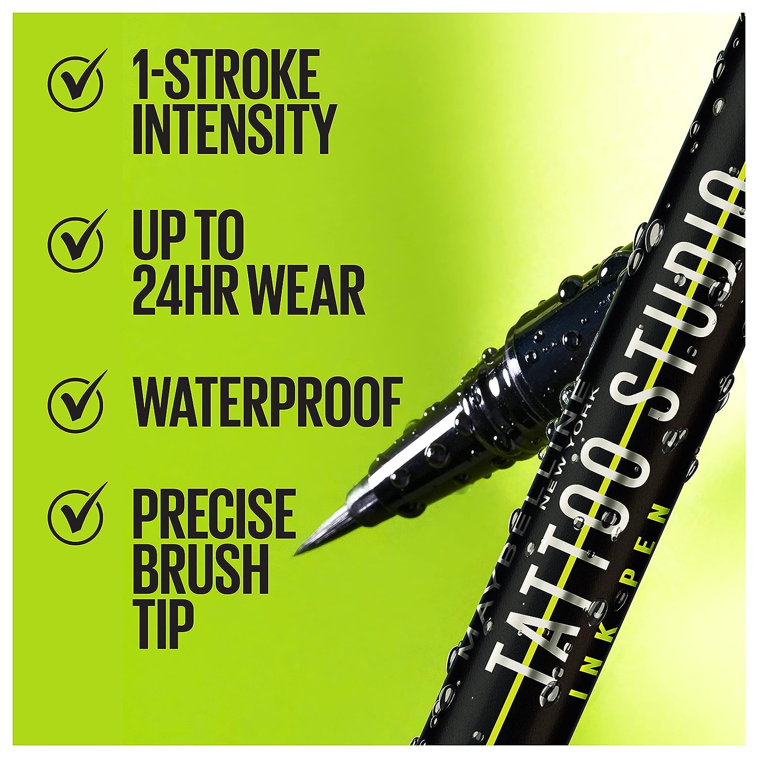 Maybelline Sky High Waterproof Mascara Makeup, Very Black + Maybelline New York Tattoo Studio Ink Pen Eyeliner Jet Black Bundle