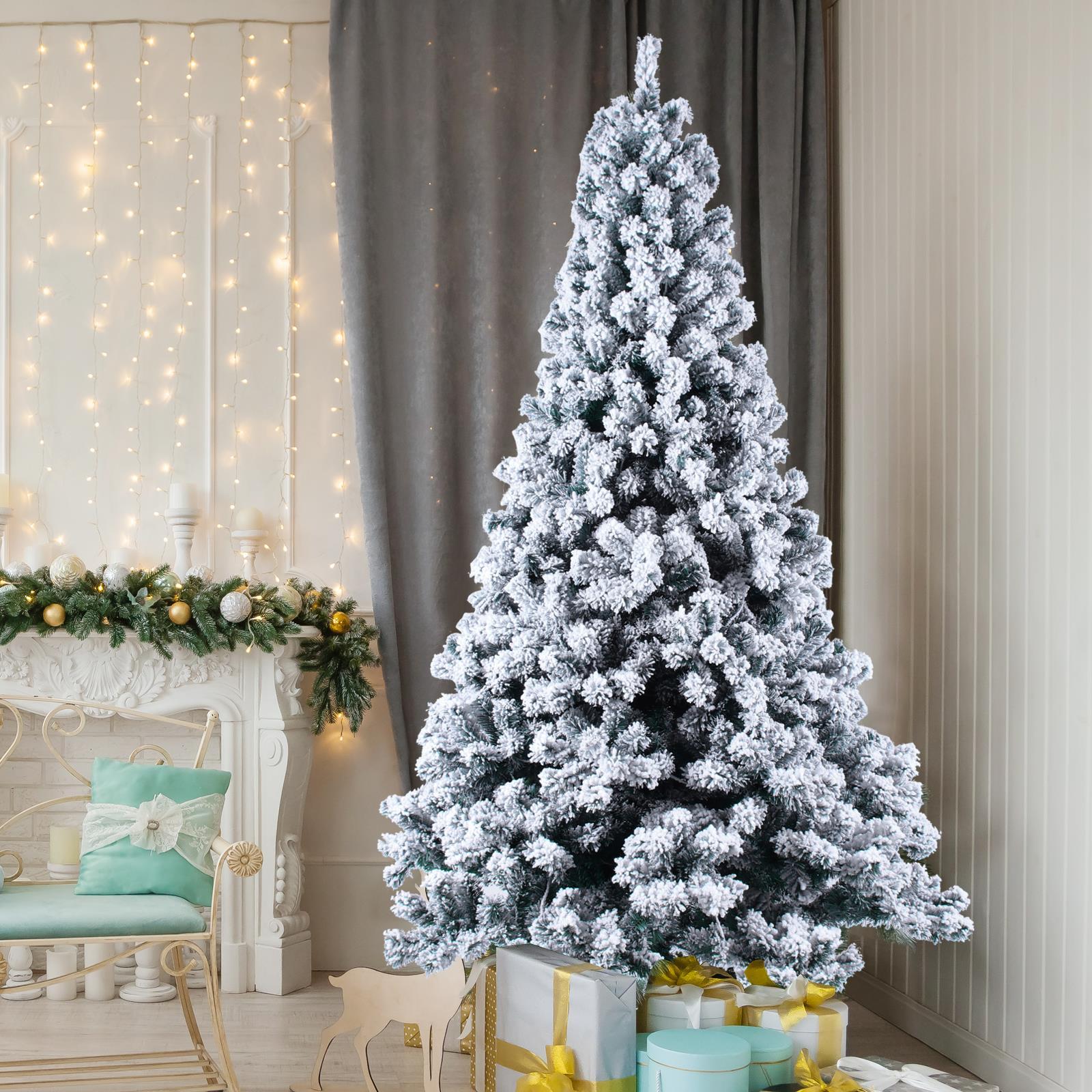 Ktaxon 6ft Pre-Lit Snow Flocked Artificial Christmas Pine Tree Holiday Decor