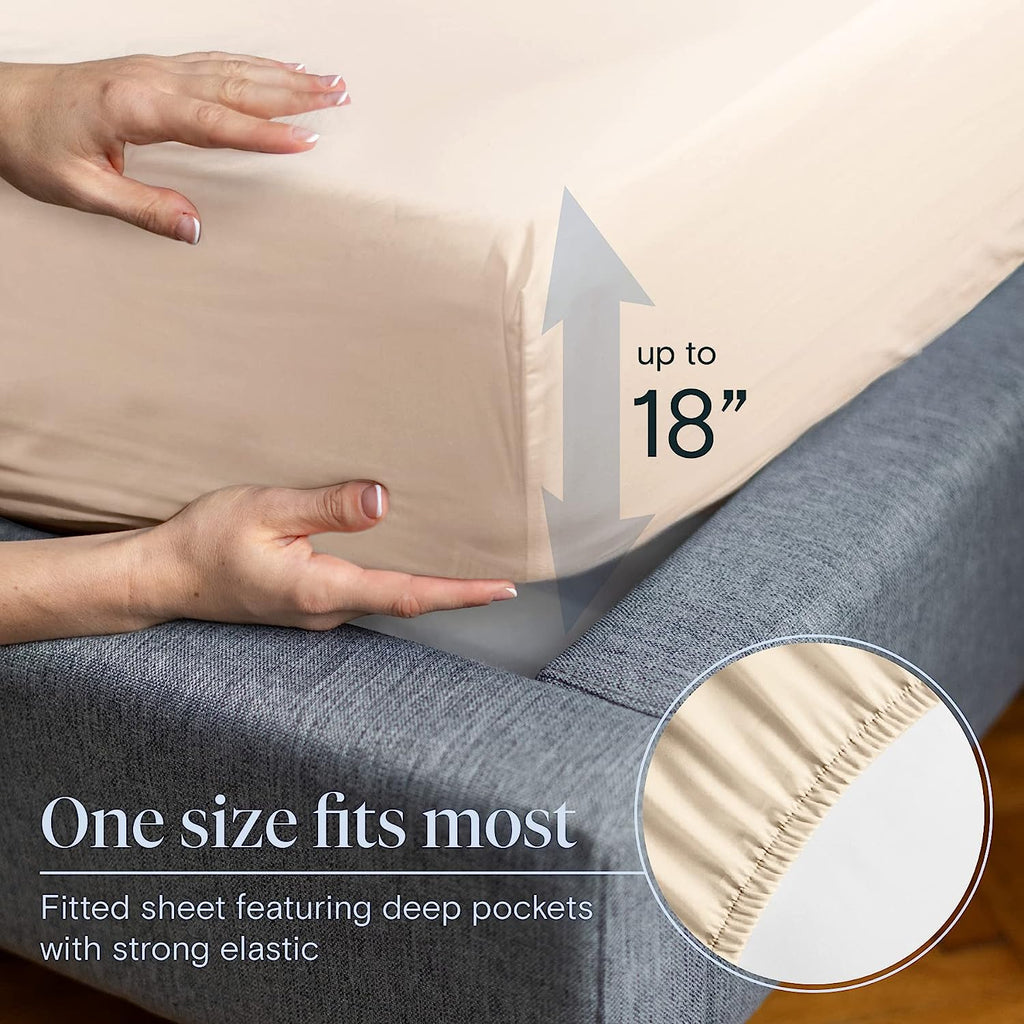 LuxClub 6 PC California King Size Sheet Set Bamboo Sheets Deep Pockets 18" Eco Friendly Wrinkle Free Cooling Sheets Machine Washable Hotel Bedding Silky Soft - Cream California King