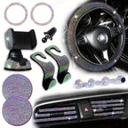 18pcs/set Light Luxury Hot Artificial Diamond Car Interior Set Crystal Steering Wheel Cover Mobile Phone Holder Women Car Interior Accessories