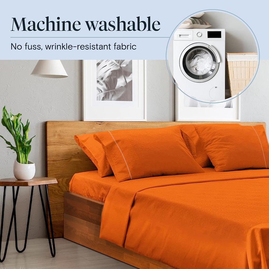 LuxClub 6 PC King Size Sheet Set Bamboo Sheets Deep Pockets 18" Eco Friendly Wrinkle Free Cooling Sheets Machine Washable Hotel Bedding Silky Soft - Autumn Orange King