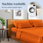 LuxClub 7 PC Split King Sheet Set Bamboo Sheets Deep Pockets 18" Eco Friendly Wrinkle Free Cooling Sheets Machine Washable Hotel Bedding Silky Soft - Autumn Orange Split King