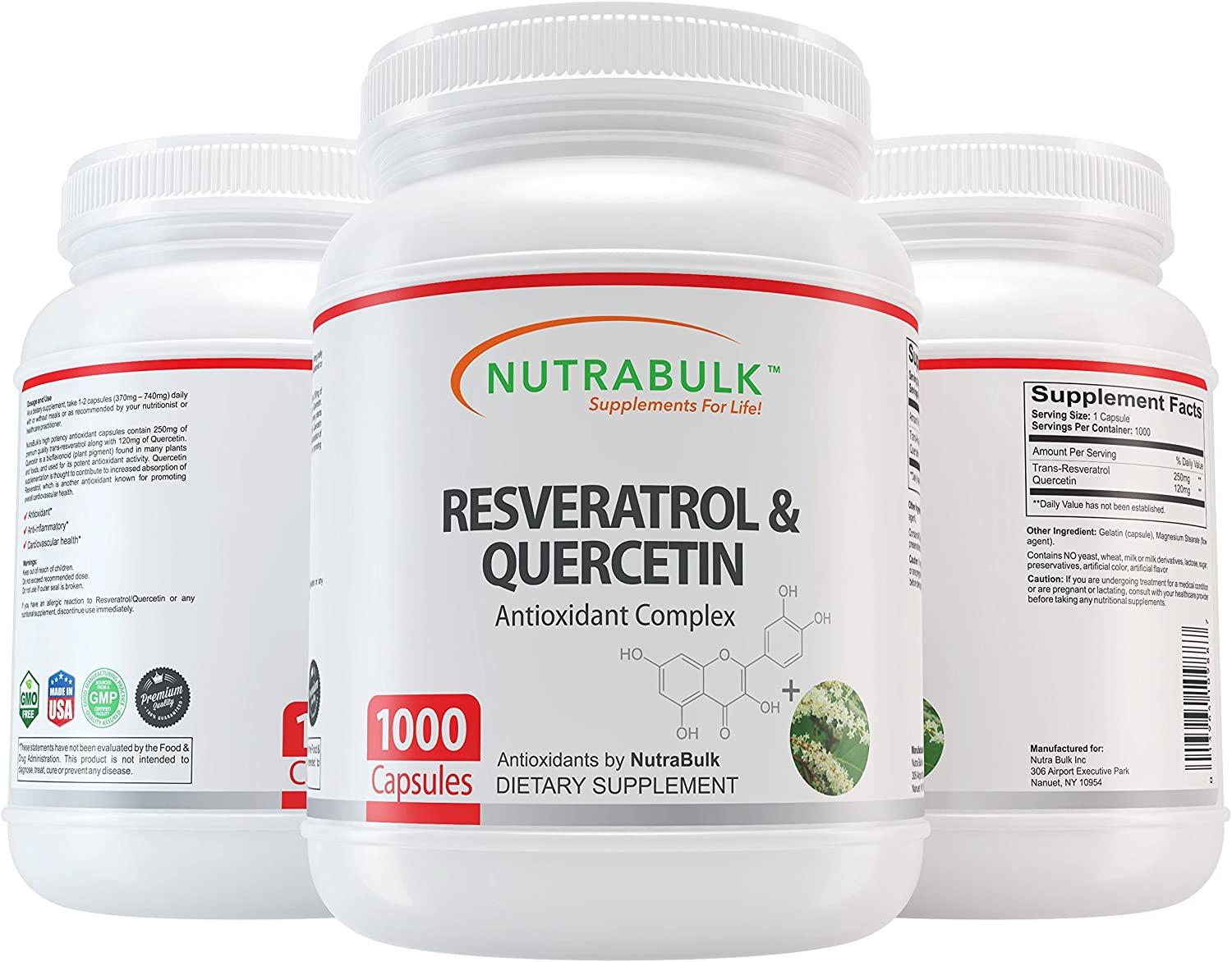 NutraBulk Resveratrol 250mg / Quercetin 120mg Capusules 1000 Count