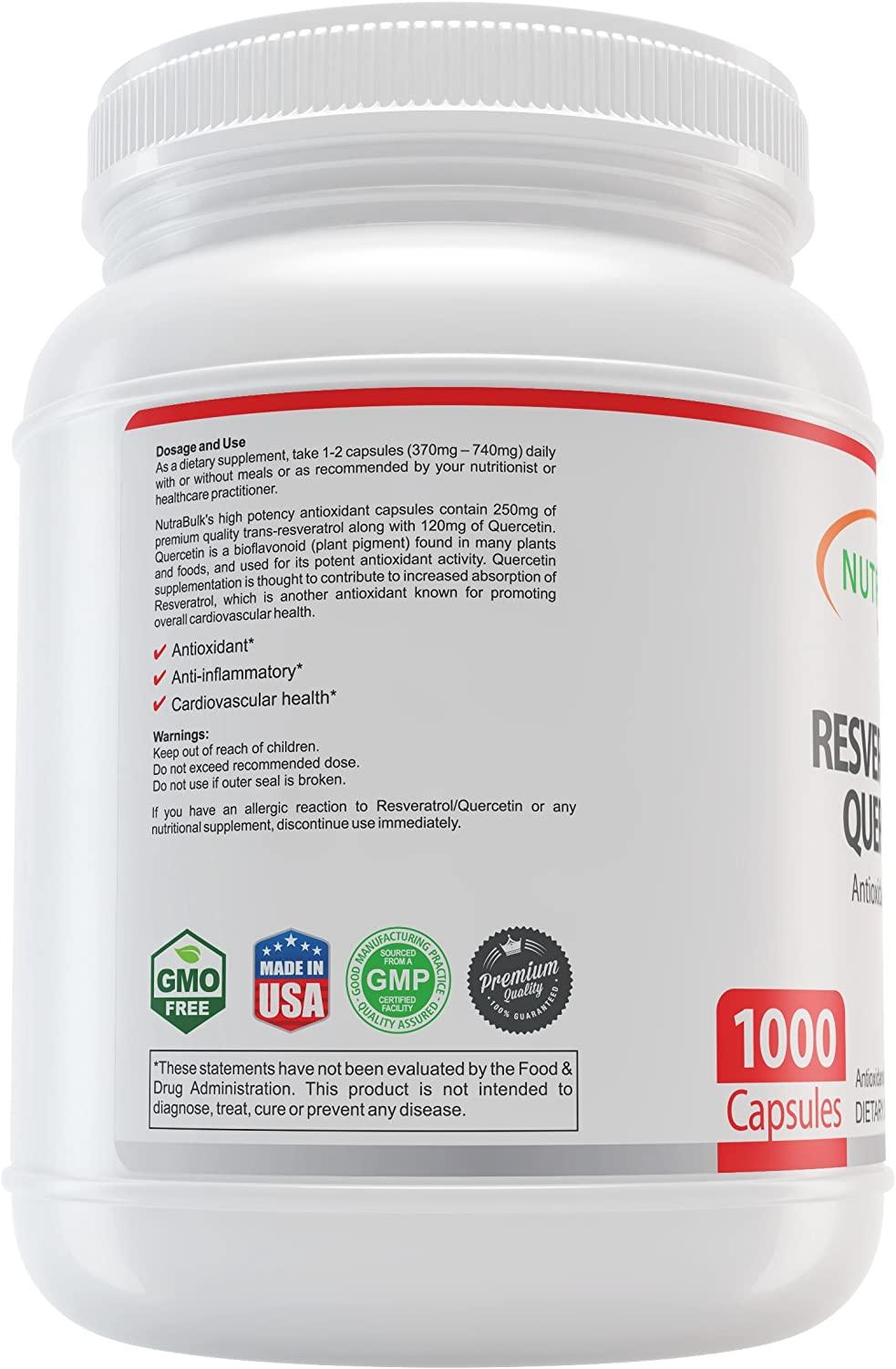 NutraBulk Resveratrol 250mg / Quercetin 120mg Capusules 1000 Count