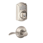 Camelot Satin Nickel Electronic Door Lock Deadbolt with Accent Door Lever