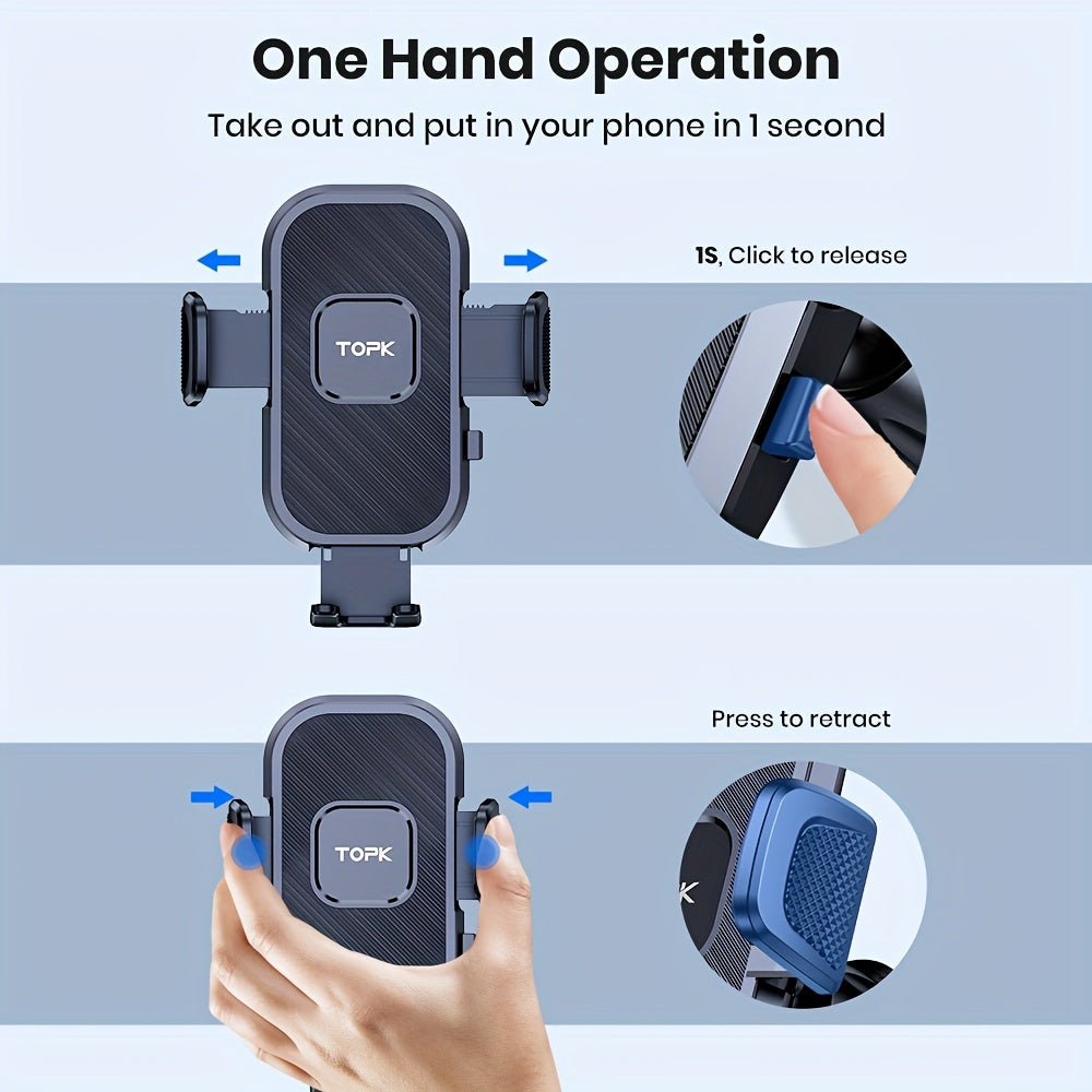 Car Phone Holder Mount, [2023 Upgraded] TOPK Cell Phone Holder For Car Dashboard And Air Vent Compatible With All Smartphones