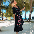 elegant flare sleeve v-neck party dress